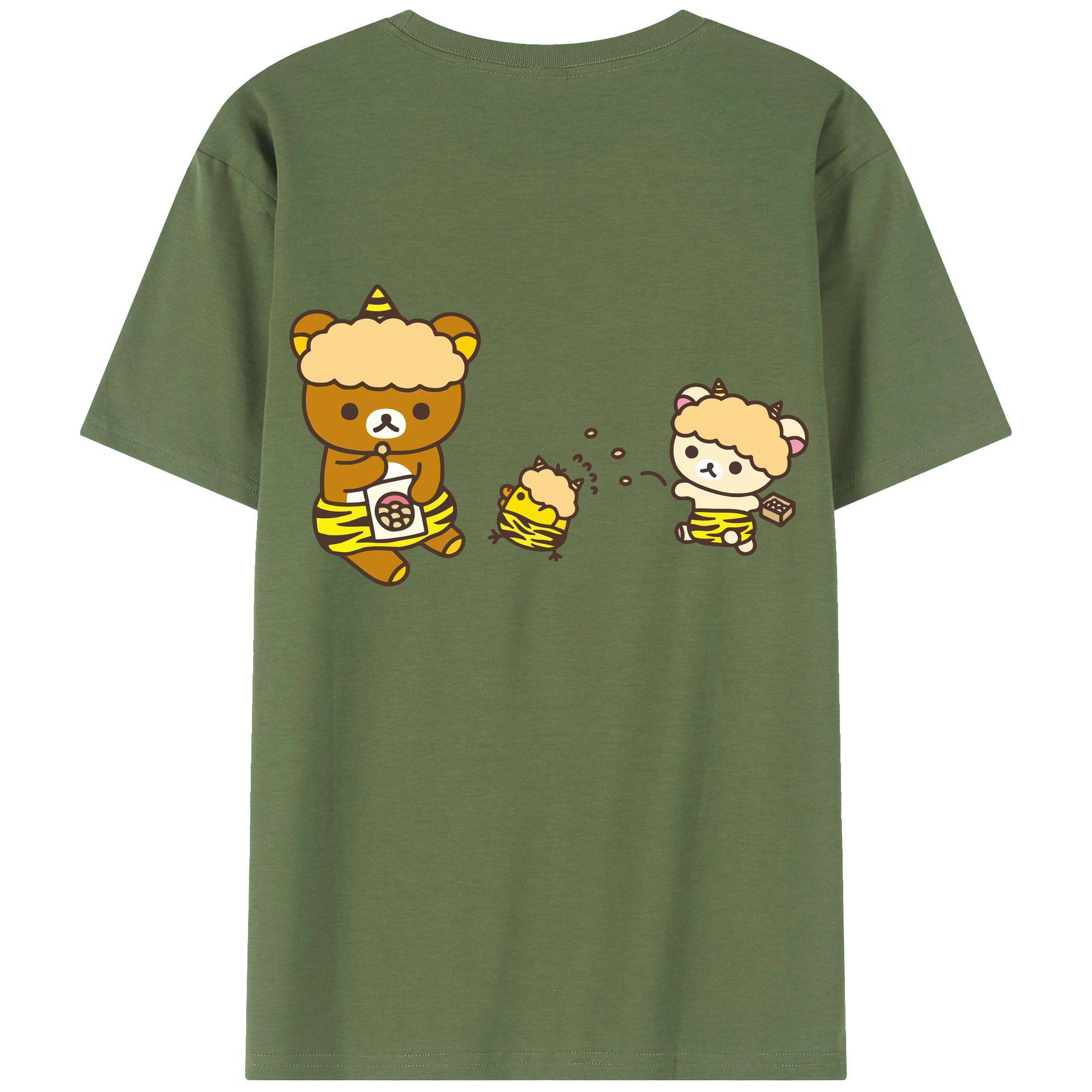 （画像用） リラックマ リラックマ キイロイトリ Rilakkuma Korilakkuma Kiiroitori 綿100％ メンズ半袖Tシャツ（バックプリント） 通気性